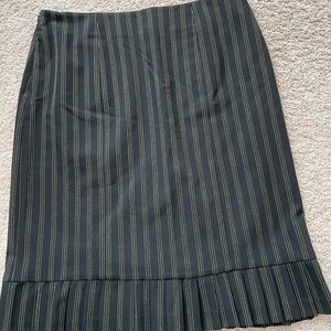 INC Pencil skirt, black with pale green stripe, cute ruffle detail